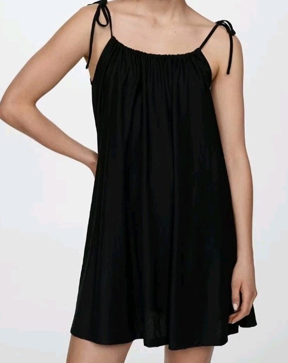 Mango NWT Short Flowy Tie-Strap Mini Dress Cover-Up in Black - Size S / US 4